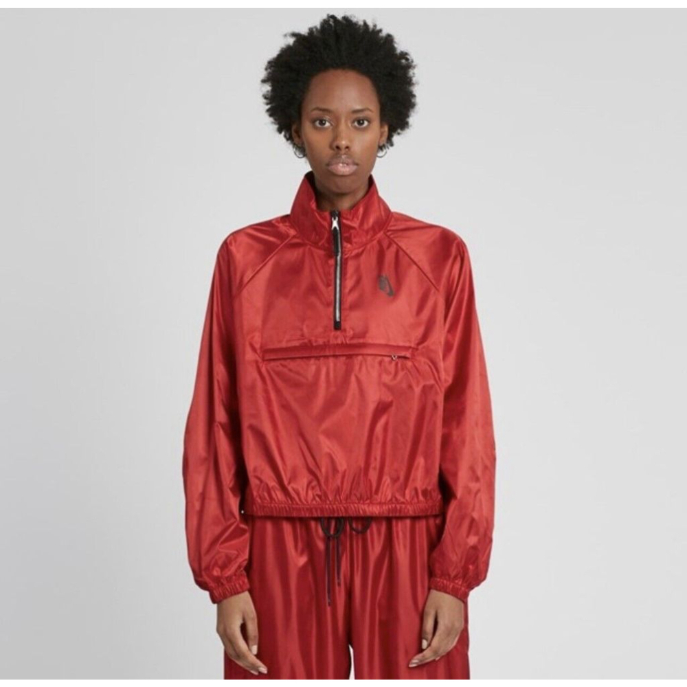 Nike Air Womens Red Satin Track Court Half Zip Front Pocket Jacket Medium